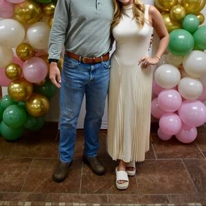 Cream Pleated Midi Dress